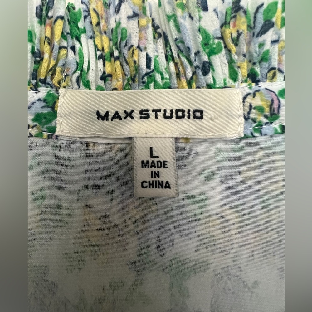 Max Studio Floral Green/Yellow Print Sleeveless Blouse, Size L - Picture 4 of 9